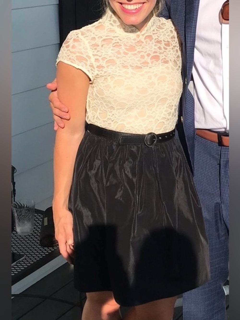 Alice + Olivia Cream Lace and Black Dress